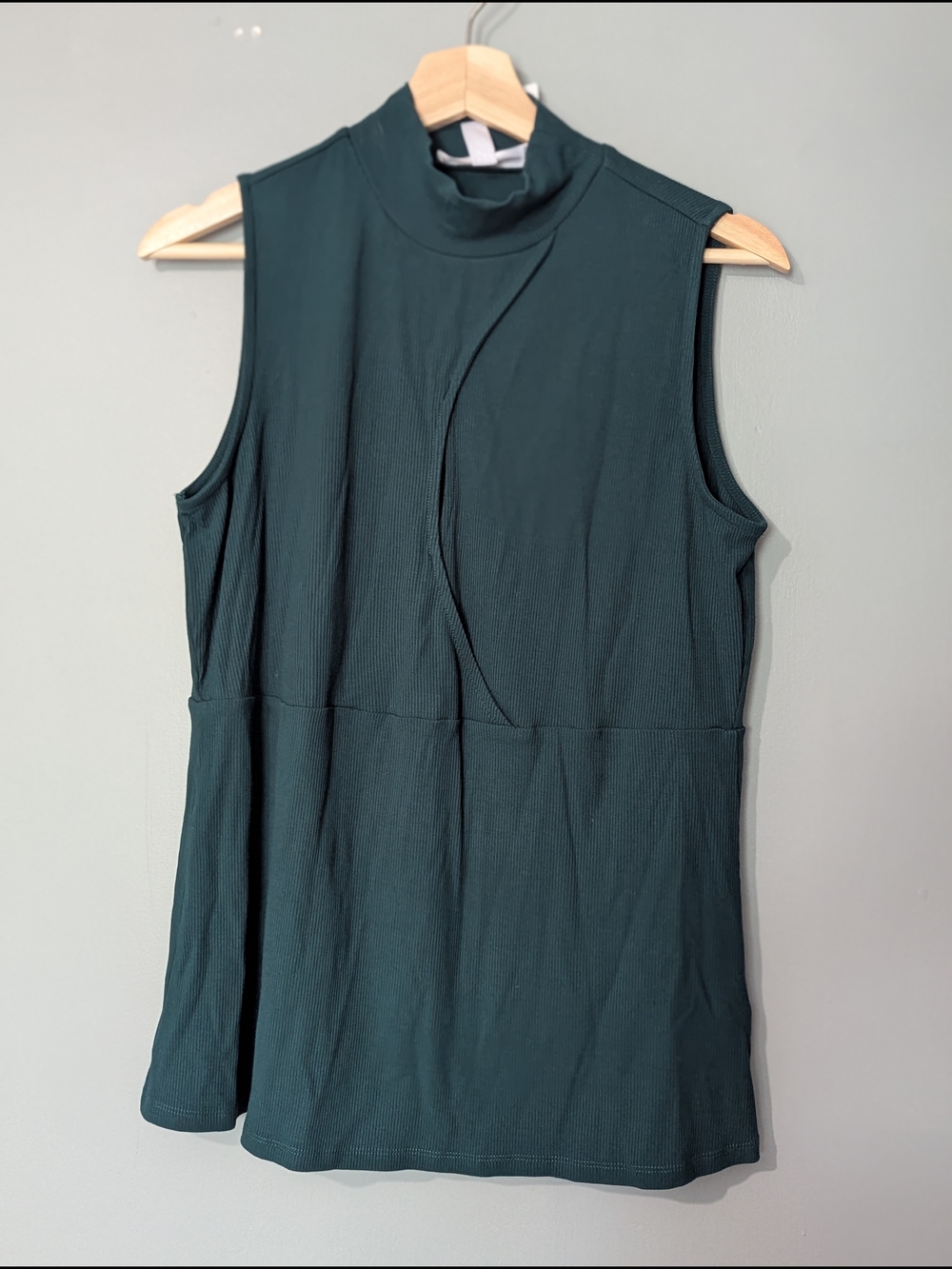 Addition Elle Women's Ribbed Sleeveless Mock Neck Tank Top Teal Keyhole Cutout